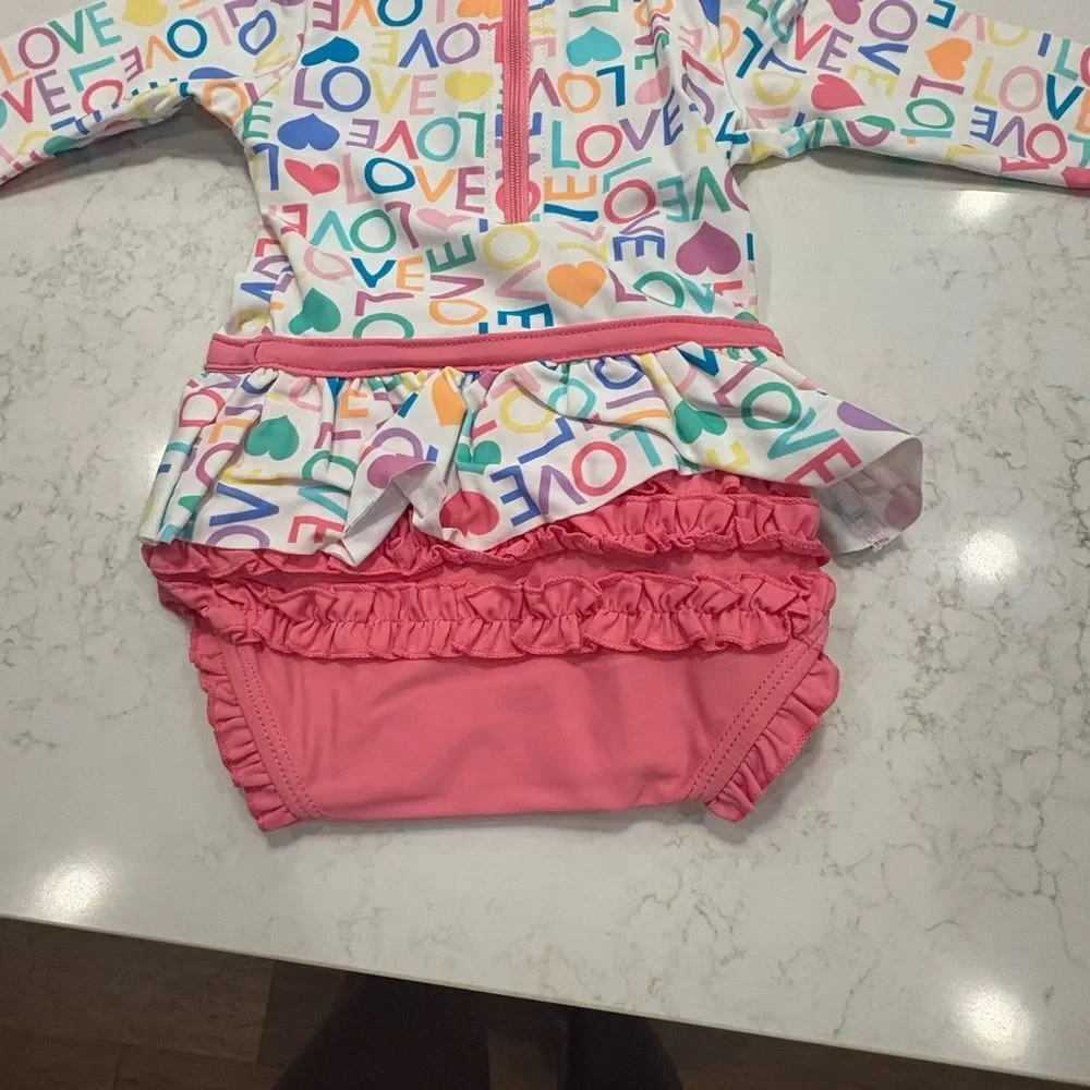 Ruffle Butts Multicolor Love Print Swimsuit